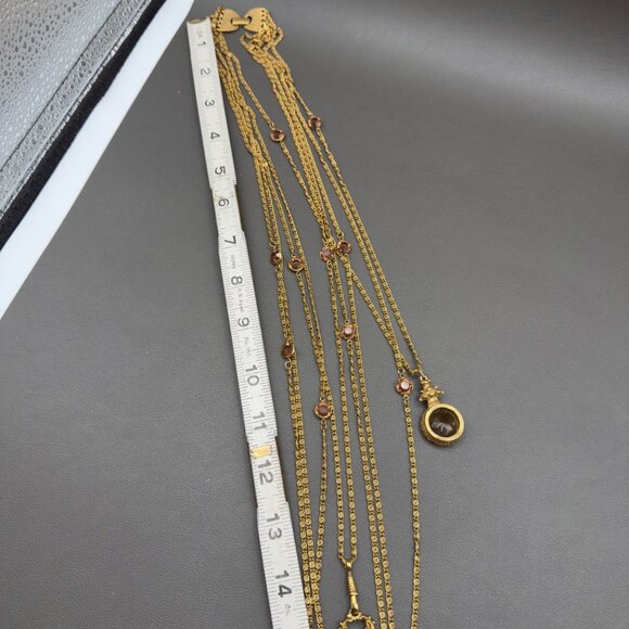 Vintage Goldette NY Greek Meander 5 Strand Layered Chains Cameo Pendant 1960’s - Picture 7 of 16